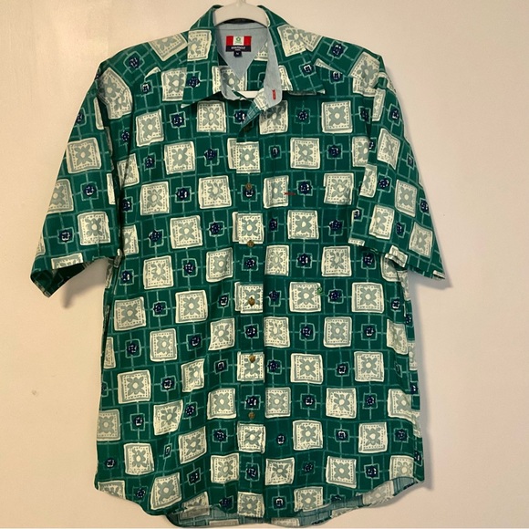 Montagut Button Front Green Floral Print Hawaiian Shirt - Picture 2 of 13